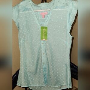 Lilly Pulitzer NWT sz 4 Swiss Dot Blue Summer Blouse